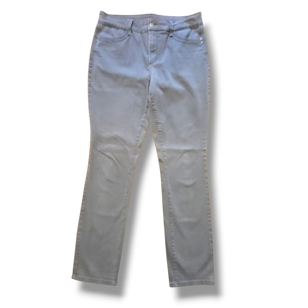 NYDJ Samantha Slim Lift Tuck Jeans Women's 14 Greenwood Olive Gray Stretch